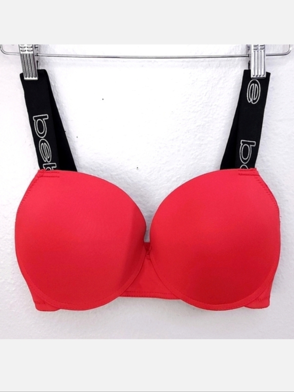 New! BEBE Push-Up Bra 34DD Red Black Logo Wide Strap